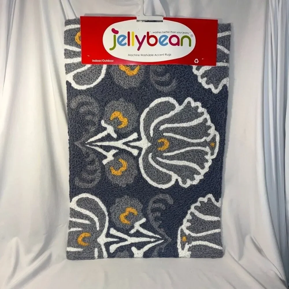 Jellybean Accent Rug 20inx30in Machine Washable Indr/Outdr Romona Grey Design